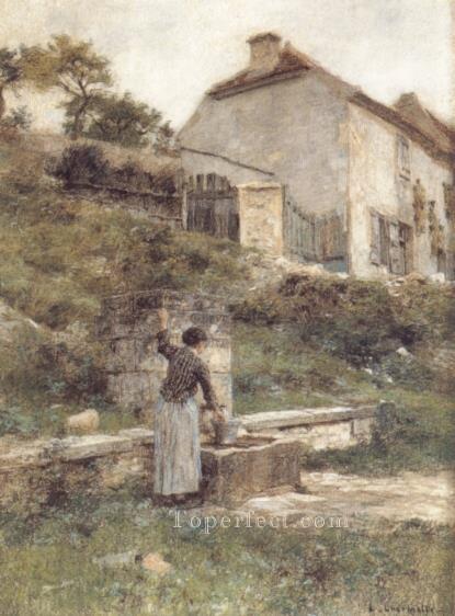 A Woman Filing Her Bucket at a Well rural scenes peasant Leon Augustin Lhermitte Oil Paintings